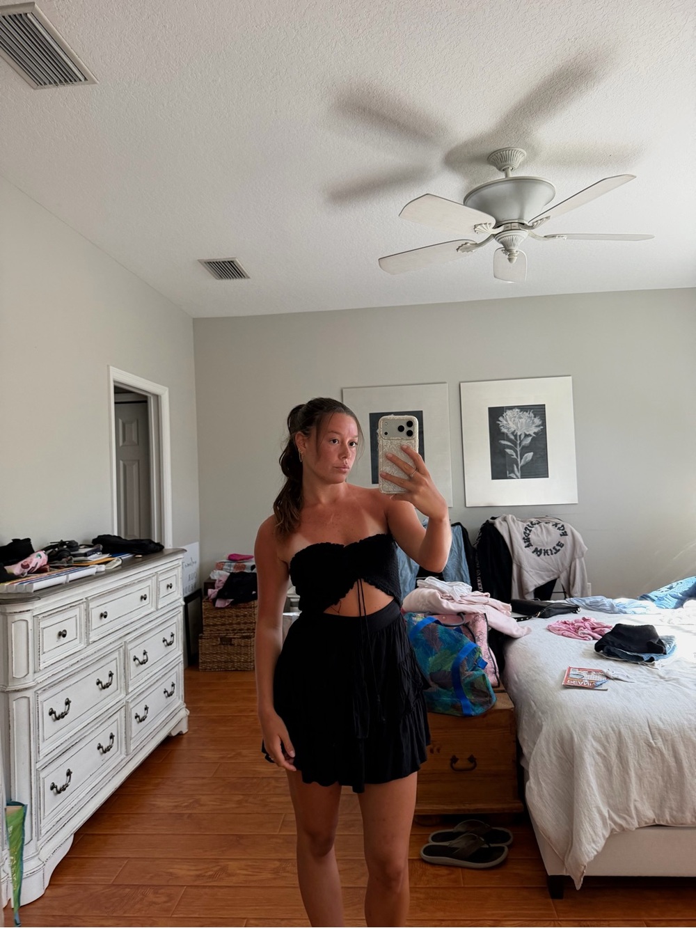 Strapless Black Mini Dress with Cutout